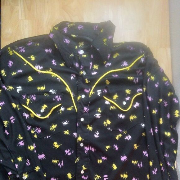 Vintage Brush Strokes Polyester Western Disco Shirt - Picture 1 of 6